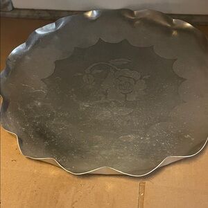 Hammered Aluminum Decorative Metal Tray
Large 17 inch 
Circa 1950